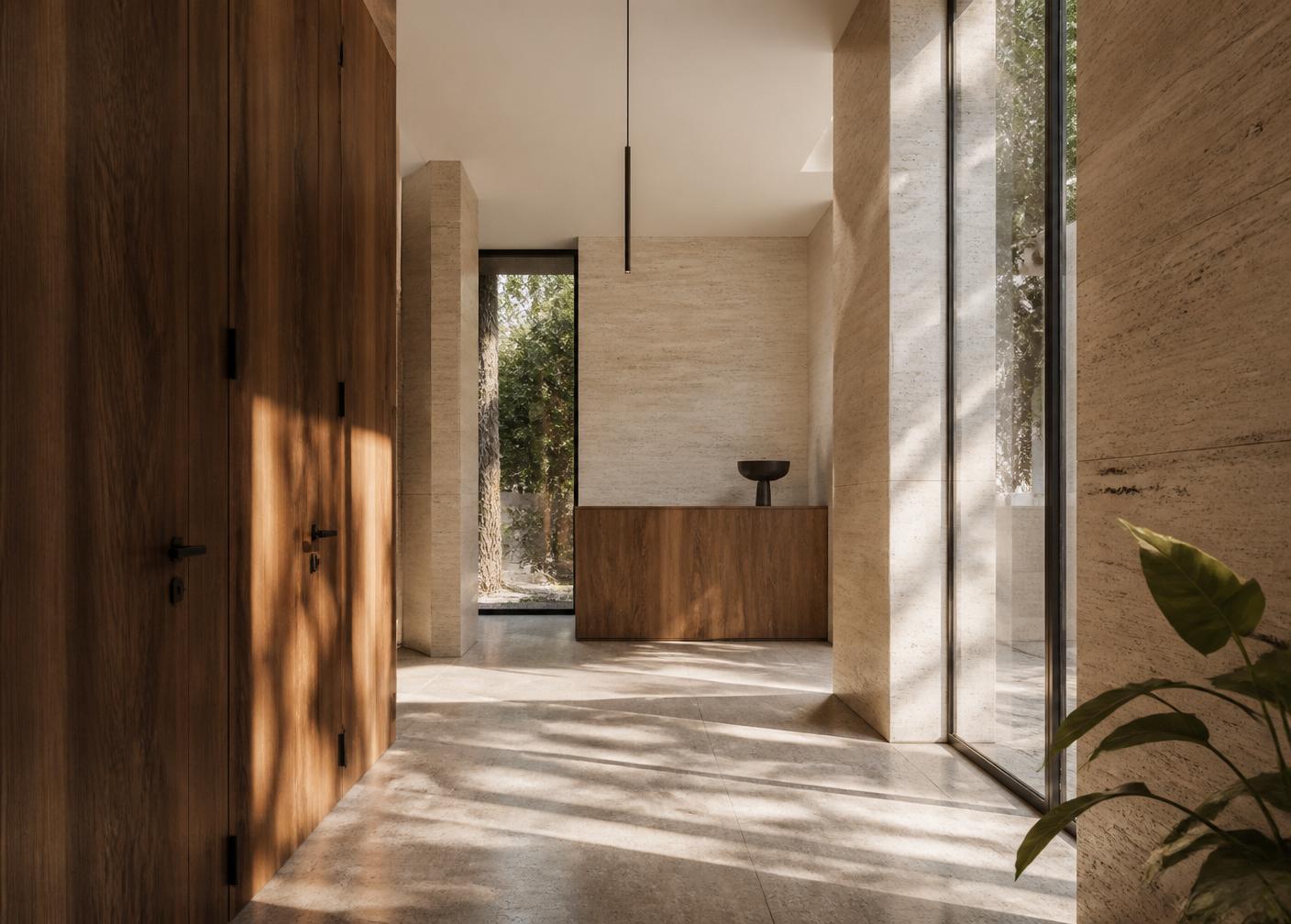 Hall contemporâneo de condomínio residencial